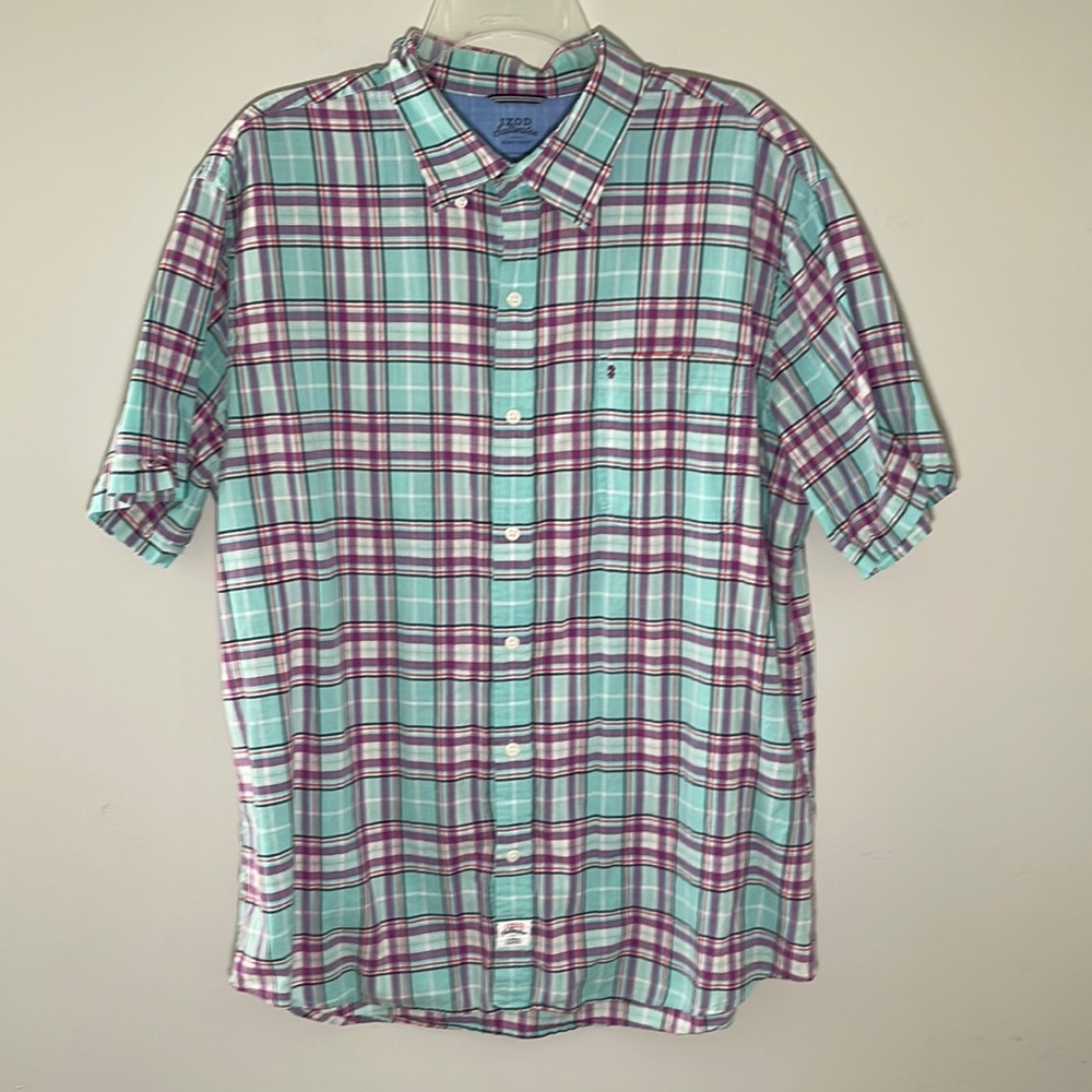 Izod Saltwater Relaxed Classics Plaid Short Sleeve Shirt Men Sz XL‎